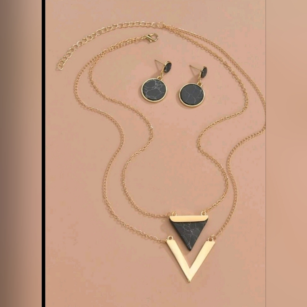 3pcs Marble Pattern Geometric Decor Jewelry Set